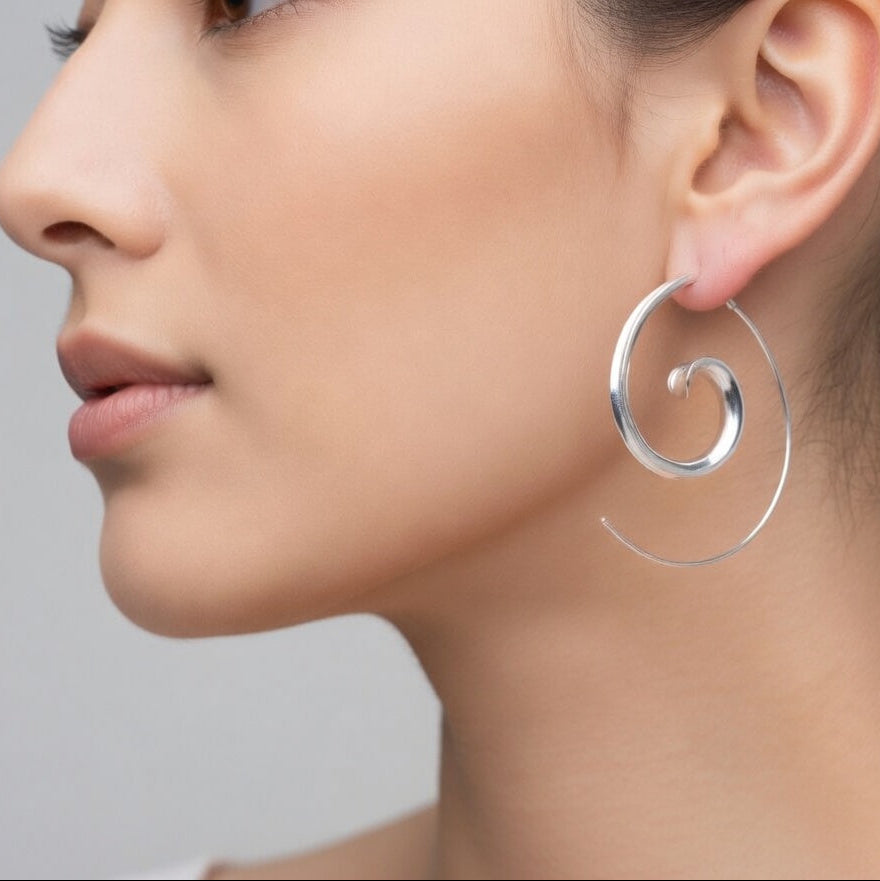 Sterling Silver 925 Spiral Swirl Hoop Earrings “Ocean Swirl”