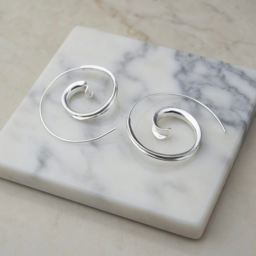 Sterling Silver 925 Spiral Swirl Hoop Earrings “Ocean Swirl”