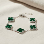 Sterling Silver 925 Green Malachite Four Clover Bracelet “Verdant”