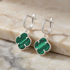 Sterling Silver 925 Green Malachite Clover Drop Earrings “Verdant”
