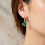 Sterling Silver 925 Green Malachite Clover Drop Earrings “Verdant”