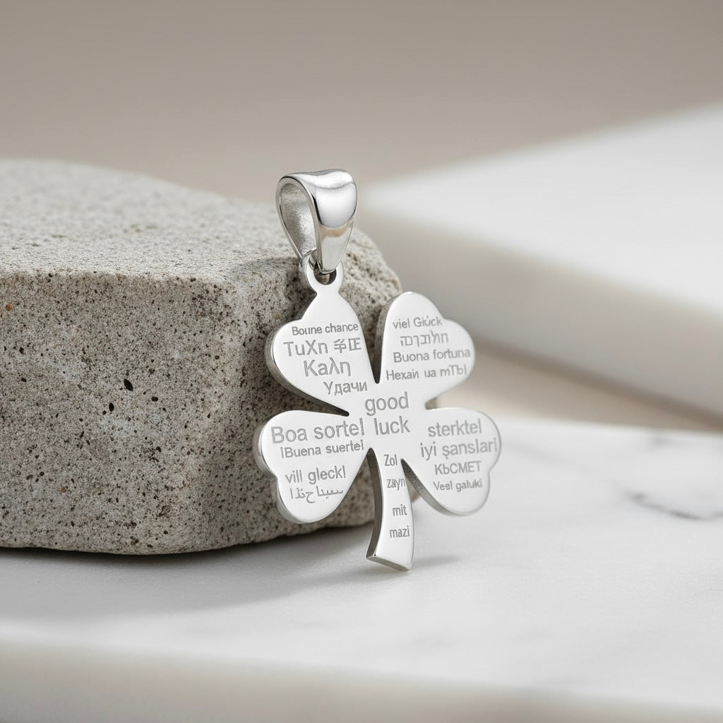 Sterling Silver 925 Four Leaf Clover Pendant "Worldwide Luck"