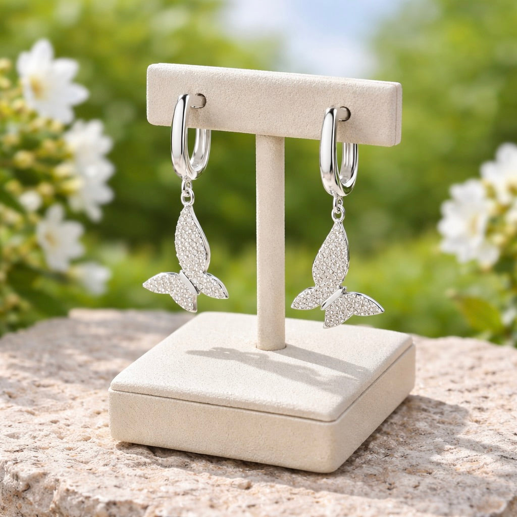 Sterling Silver 925 Dangle Drop CZ Earrings “Butterfly Dreams”