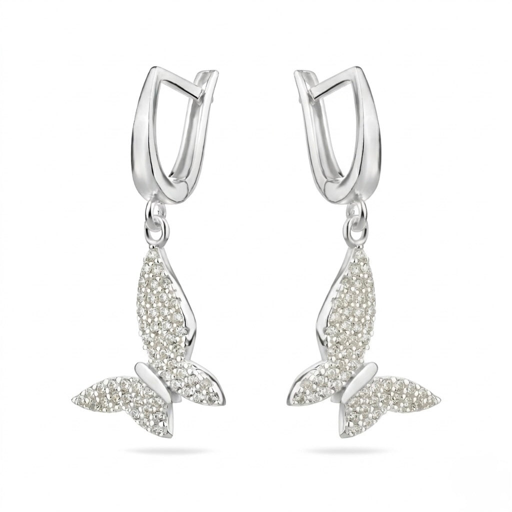 Sterling Silver 925 Dangle Drop CZ Earrings “Butterfly Dreams”