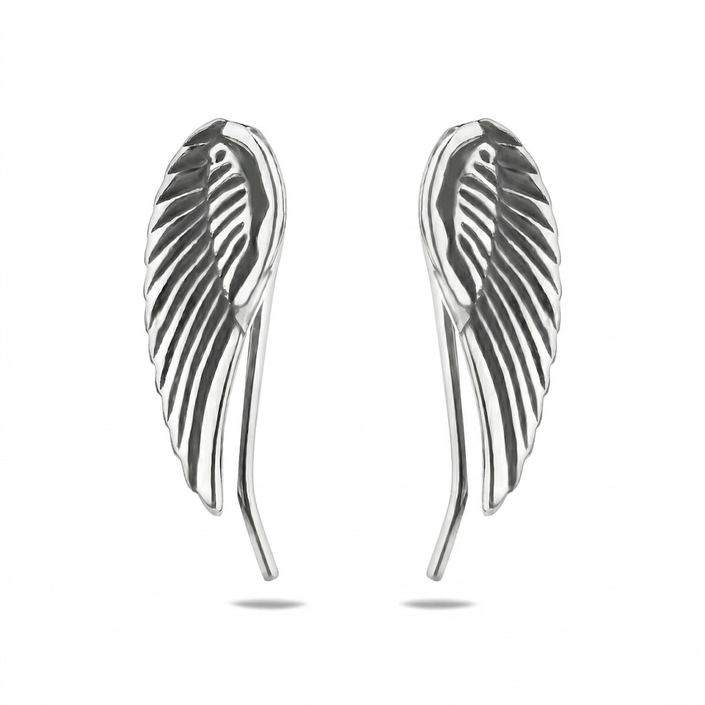 Sterling Silver 925 Ear Climber Earrings "Feather"