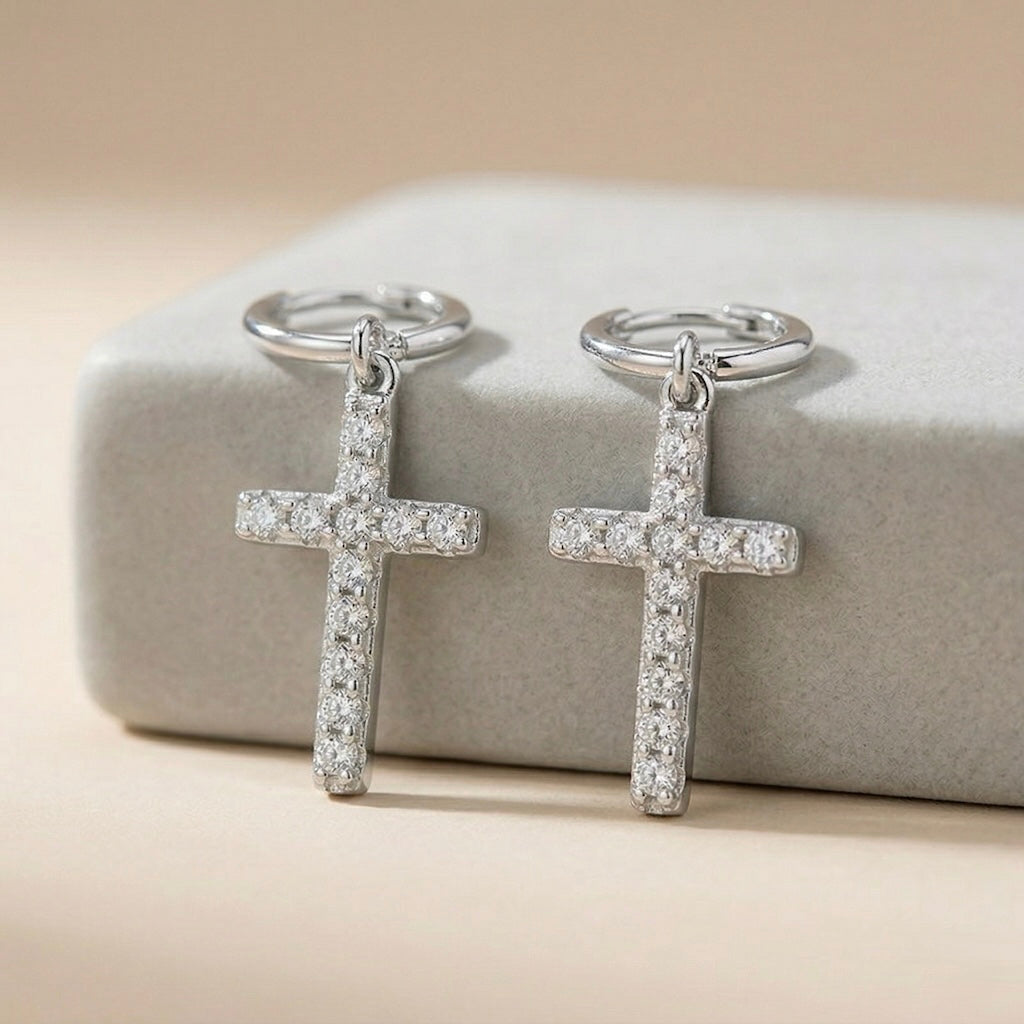 Sterling Silver 925 Hoop CZ Earrings “Faith”
