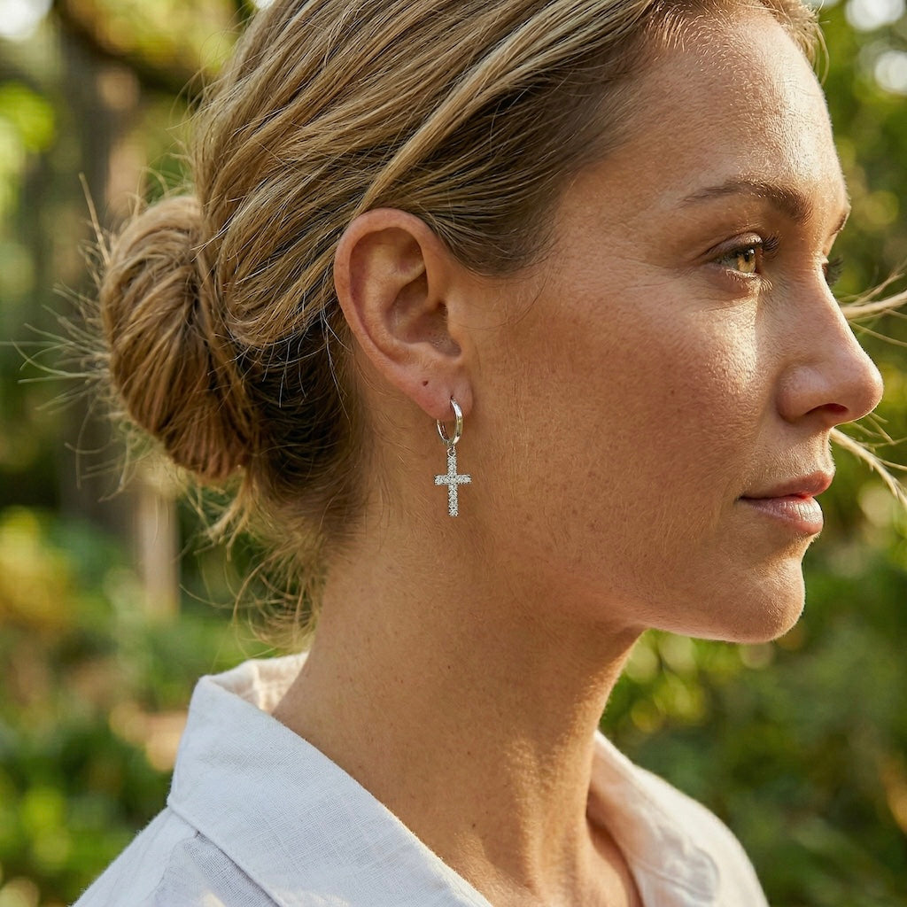 Sterling Silver 925 Hoop CZ Earrings “Faith”