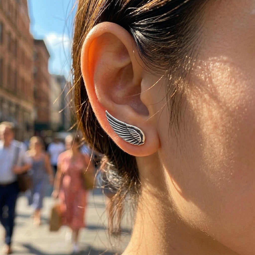 Sterling Silver 925 Ear Climber Earrings "Feather"