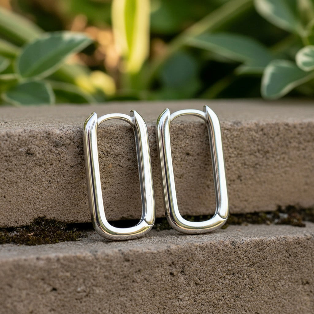 Ohrringe Sterling-Silber 925 Rechteckig Huggie Hoops „Urban Edge“