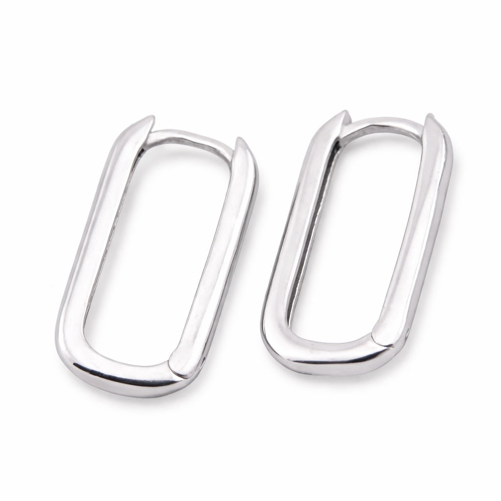 Sterling Silver 925 Rectangular Huggie Hoop Earrings “Urban Edge”
