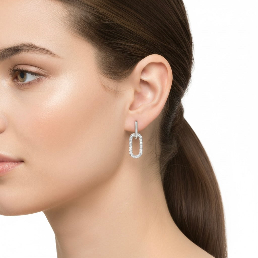 Sterling Silver 925 Dangle Drop Earrings “Urban Link”