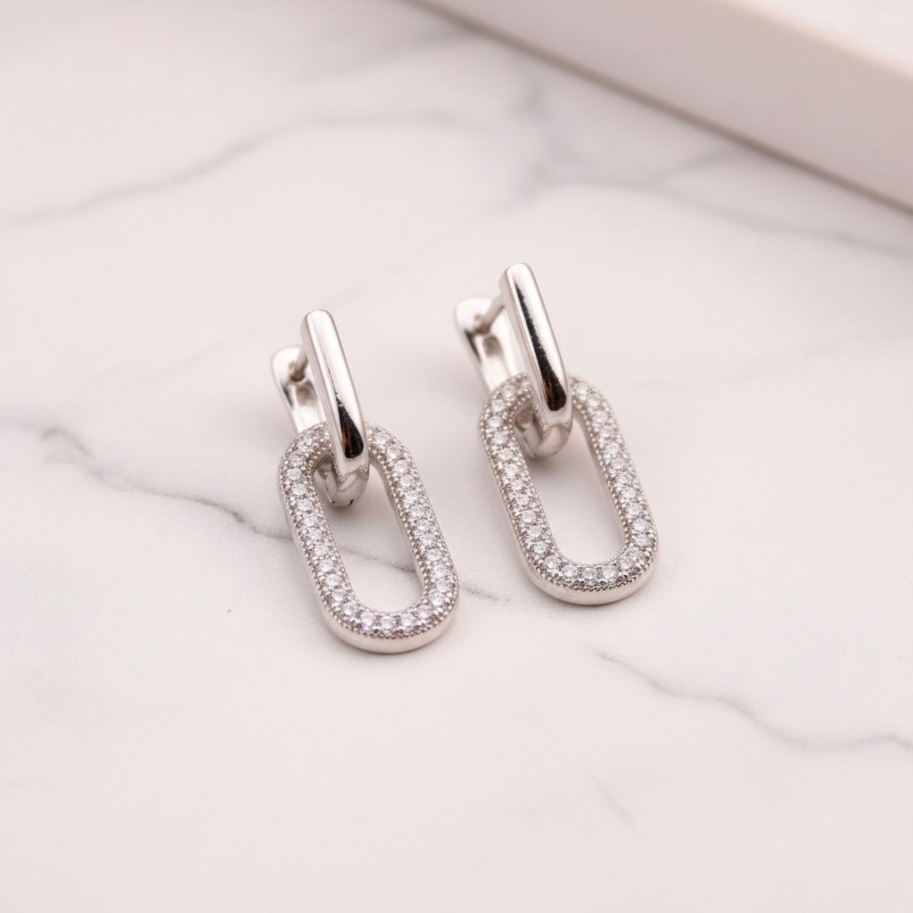 Sterling Silver 925 Dangle Drop Earrings “Urban Link”