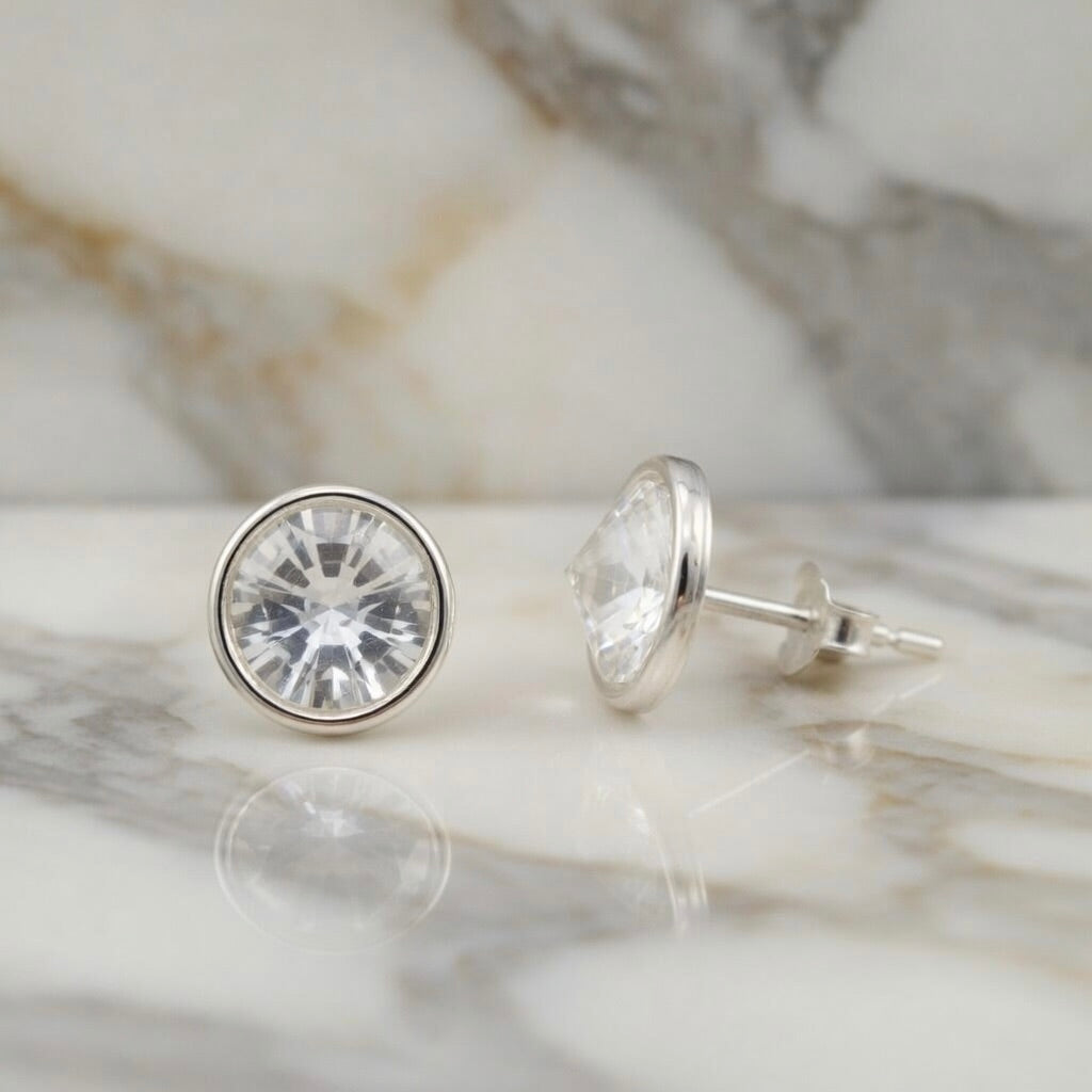 Sterling Silver 925 Round Crystal Stud Earrings “Aurora”
