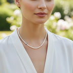 Sterling Silver 925 Pearl Beaded Cross Necklace "Ivory"