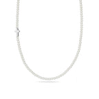 Sterling Silver 925 Pearl Beaded Cross Necklace "Ivory"