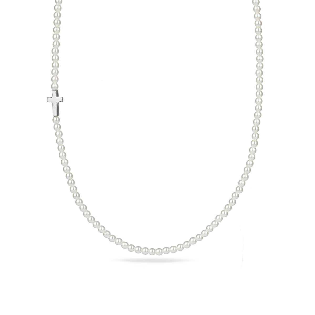 Sterling Silver 925 Pearl Beaded Cross Necklace "Ivory"
