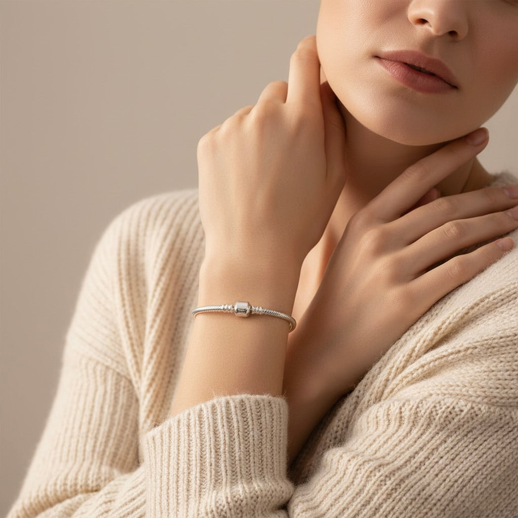 Charm Bracelet Sterling Silver 925 Snake Chain Minimalist Bracelet "Maya"