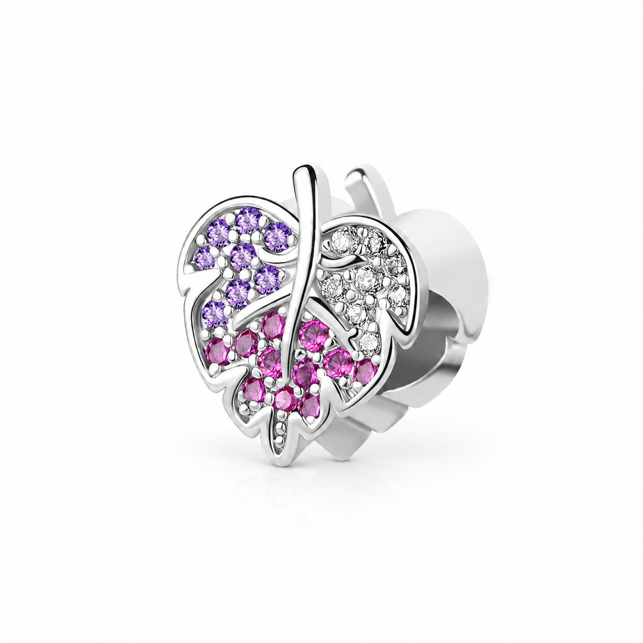 Sterling Silver 925 Sparkling Leaf Bracelet Bead Charm "Spring Blush”