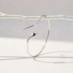 Sterling Silver 925 Snake Minimalist Open Bangle Bracelet “Serpent Gaze”
