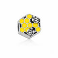 Sterling Silver 925 Honeycomb Bee Bracelet Bead Charm "Black and Yellow"