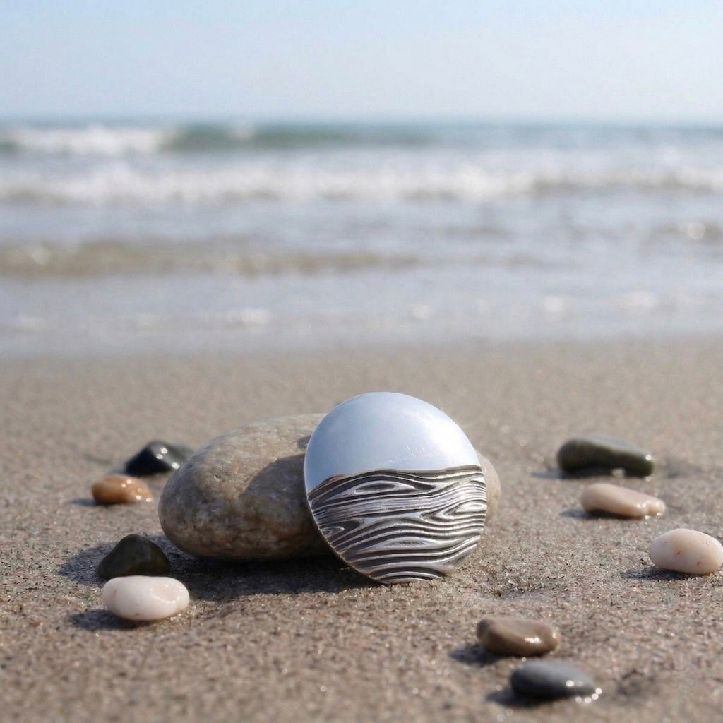 Sterling Silver 925 Round Pendant “Ocean Waves”