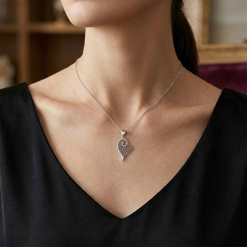 Sterling Silver 925 Heart Pendant “Starlit Love”