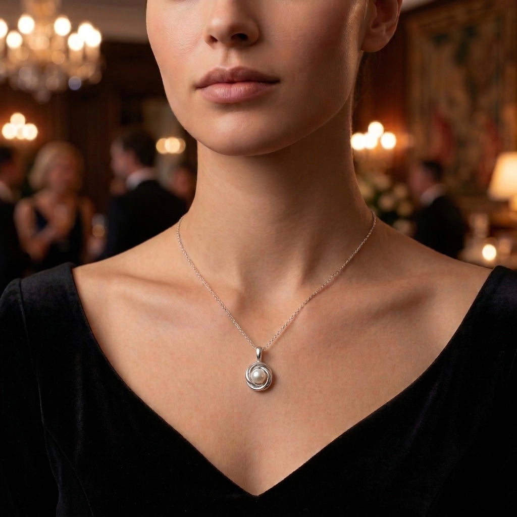 Sterling Silver 925 Freshwater Pearl Pendant “Twisted Grace”