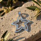 Sterling Silver 925 Double Star Outline Pendant "Stellar"
