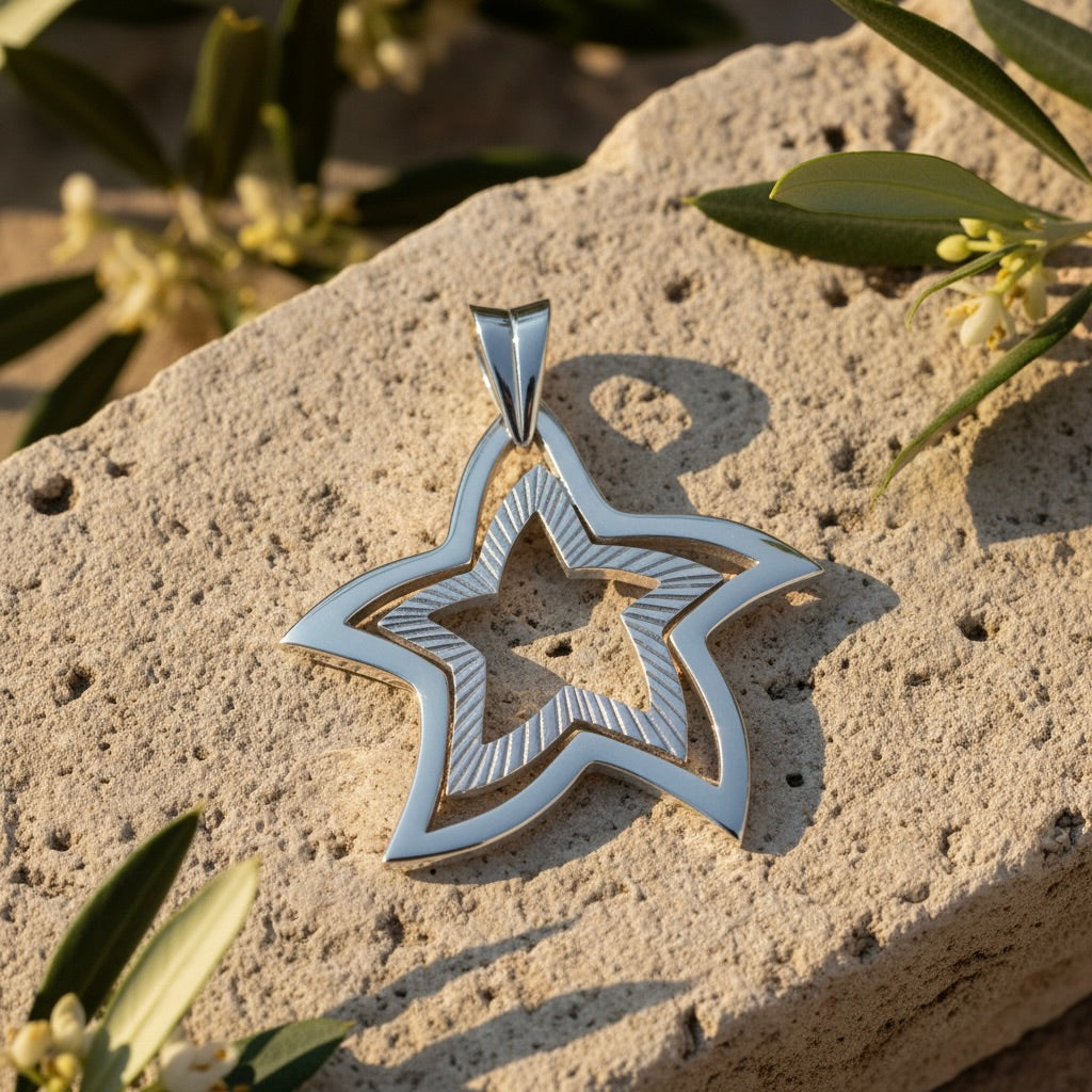 Sterling Silver 925 Double Star Outline Pendant "Stellar"