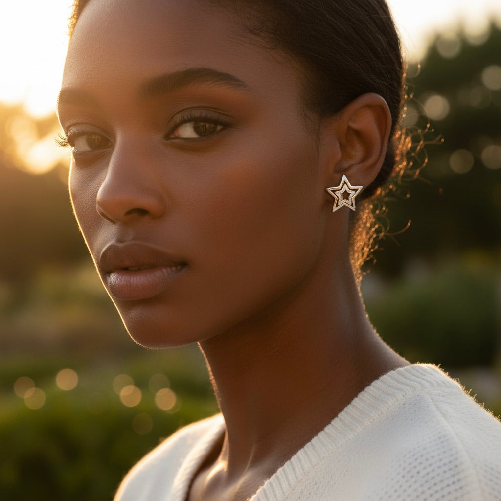 Sterling Silver 925 Double Star Earrings "Stellar"