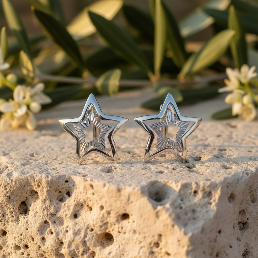 Sterling Silver 925 Double Star Earrings "Stellar"
