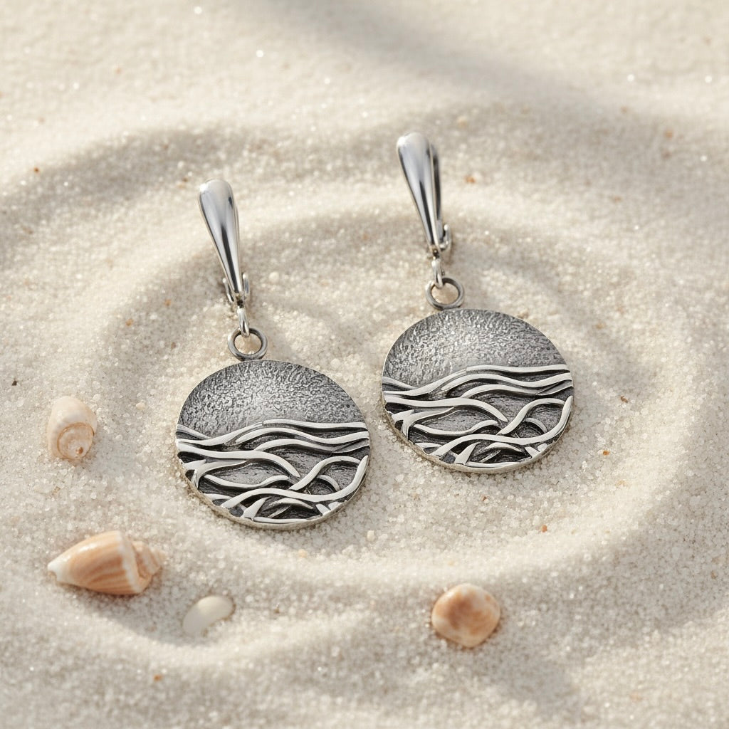 Sterling Silver 925 Round Drop Oxidised Earrings “Thunder Storm”