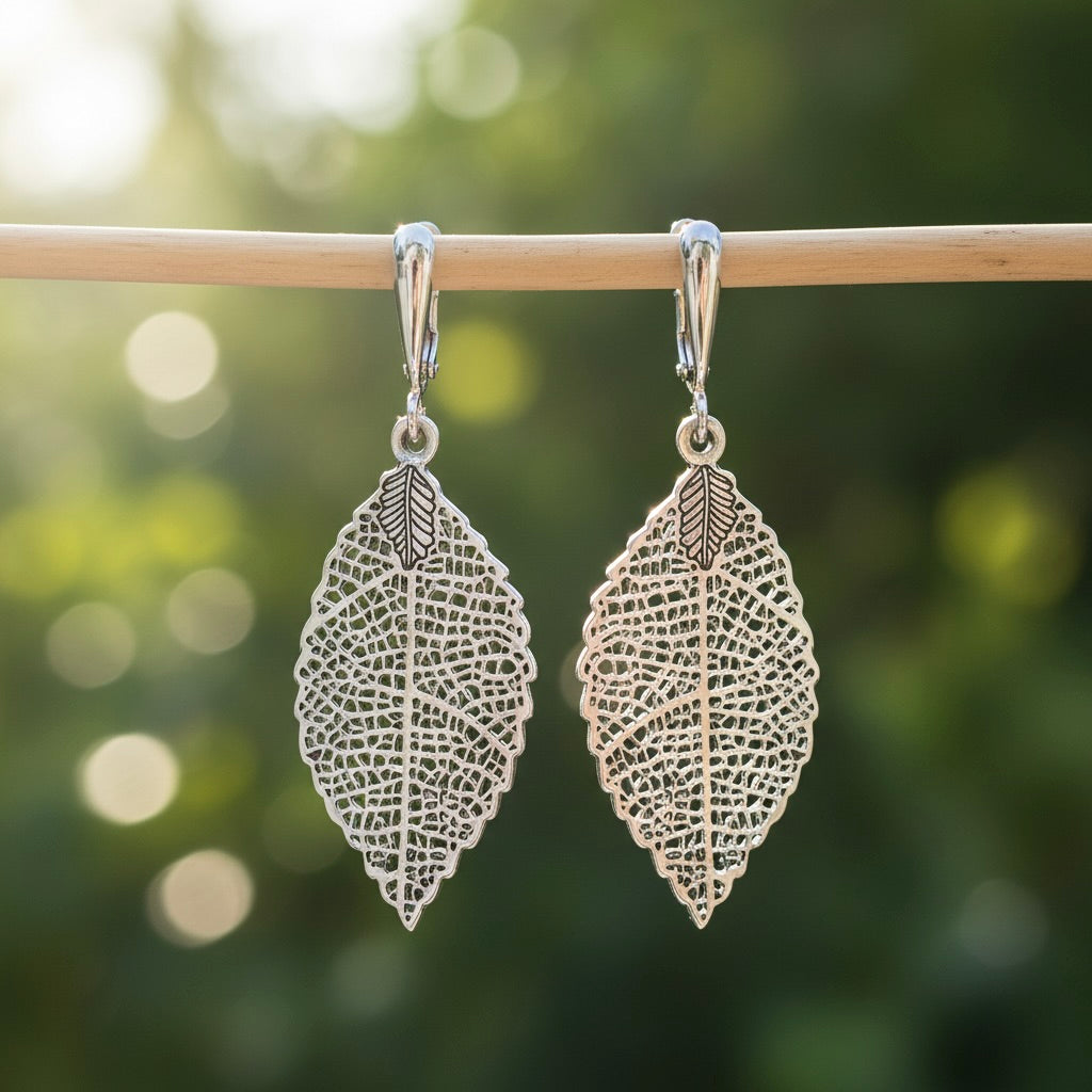 Sterling Silver 925 Leaf Dangle Earrings “Silver Nature”