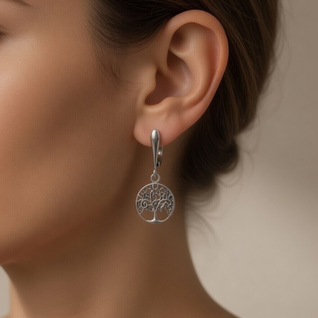 Sterling Silver 925 Tree of Life Dangle Earrings "Gaia"