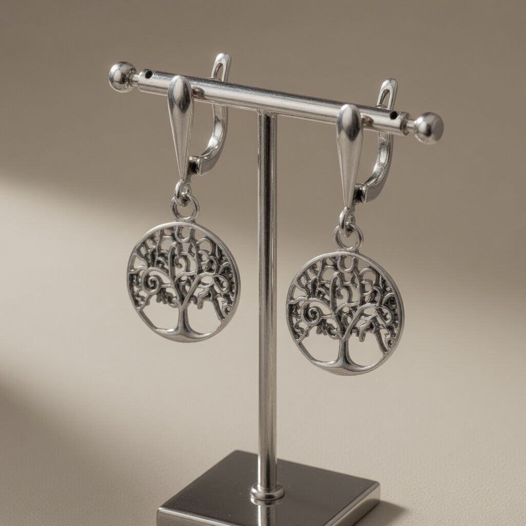 Sterling Silver 925 Tree of Life Dangle Earrings "Gaia"