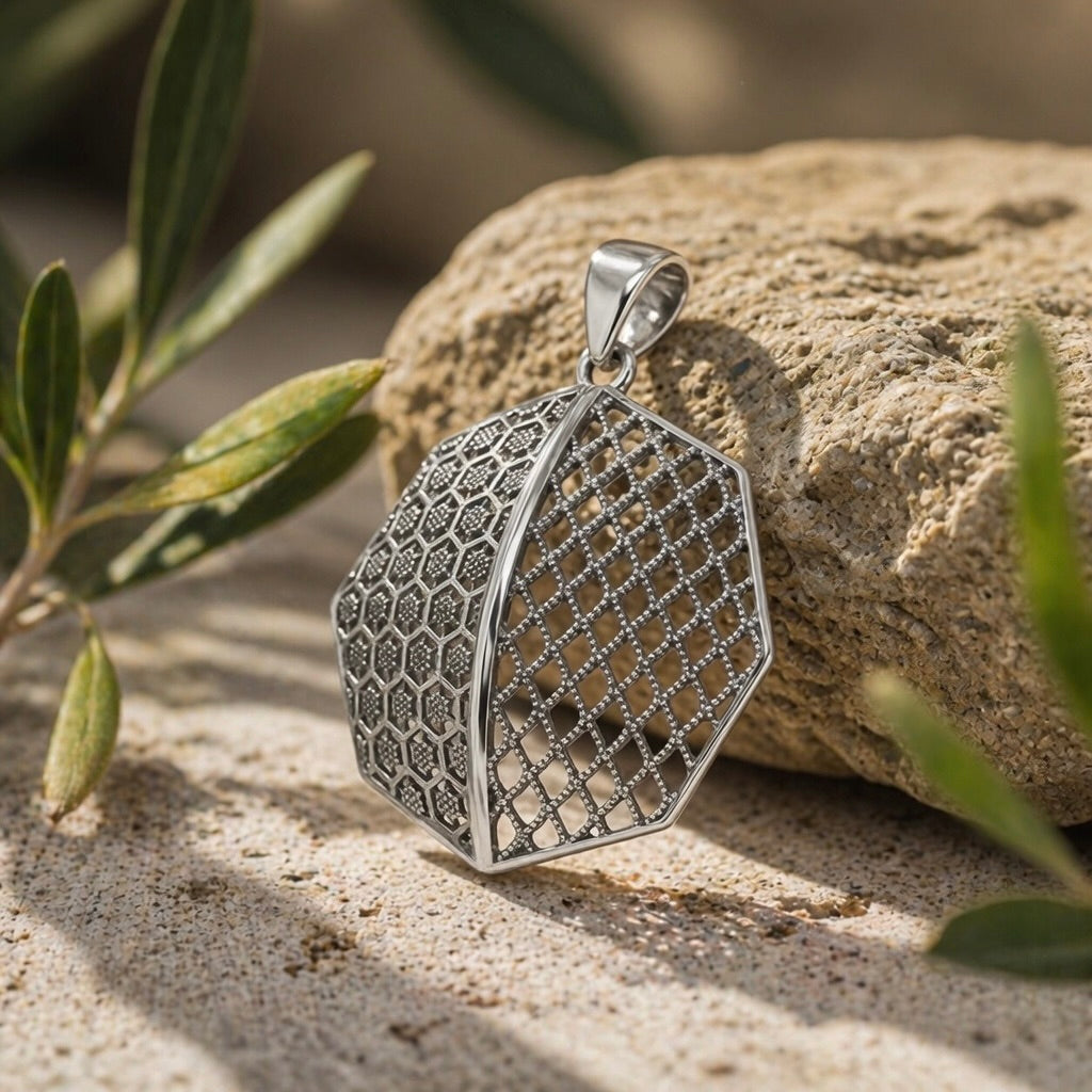 Sterling Silver 925 Openwork Octagon Pendant "Enigma"