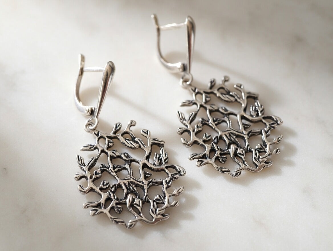 Sterling Silver 925 Dangle Drop Earrings “Sea Coral”