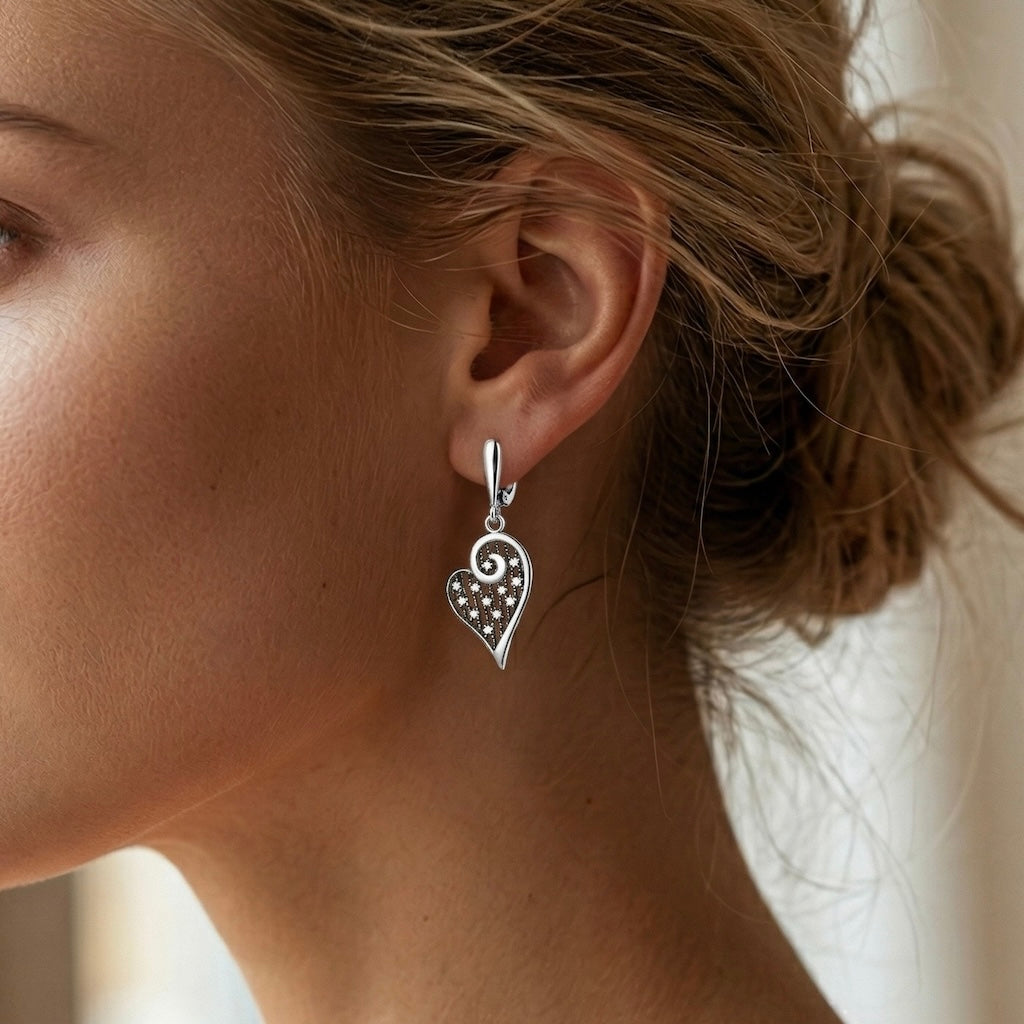 Sterling Silver 925 Heart Drop Earrings “Starlit Love"