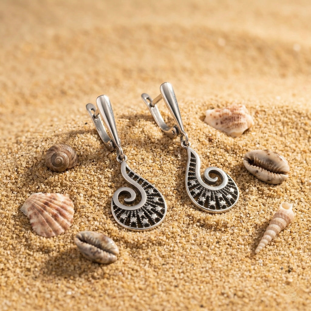 Sterling Silver 925 Dangle Drop Earrings “Starlit Swirl”