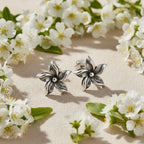 Sterling Silver 925 Stud Flower Oxidised Earrings "Hawaiian Bloom"