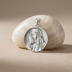 Sterling Silver 925 Virgin Mary Religious Round Pendant “Solace”