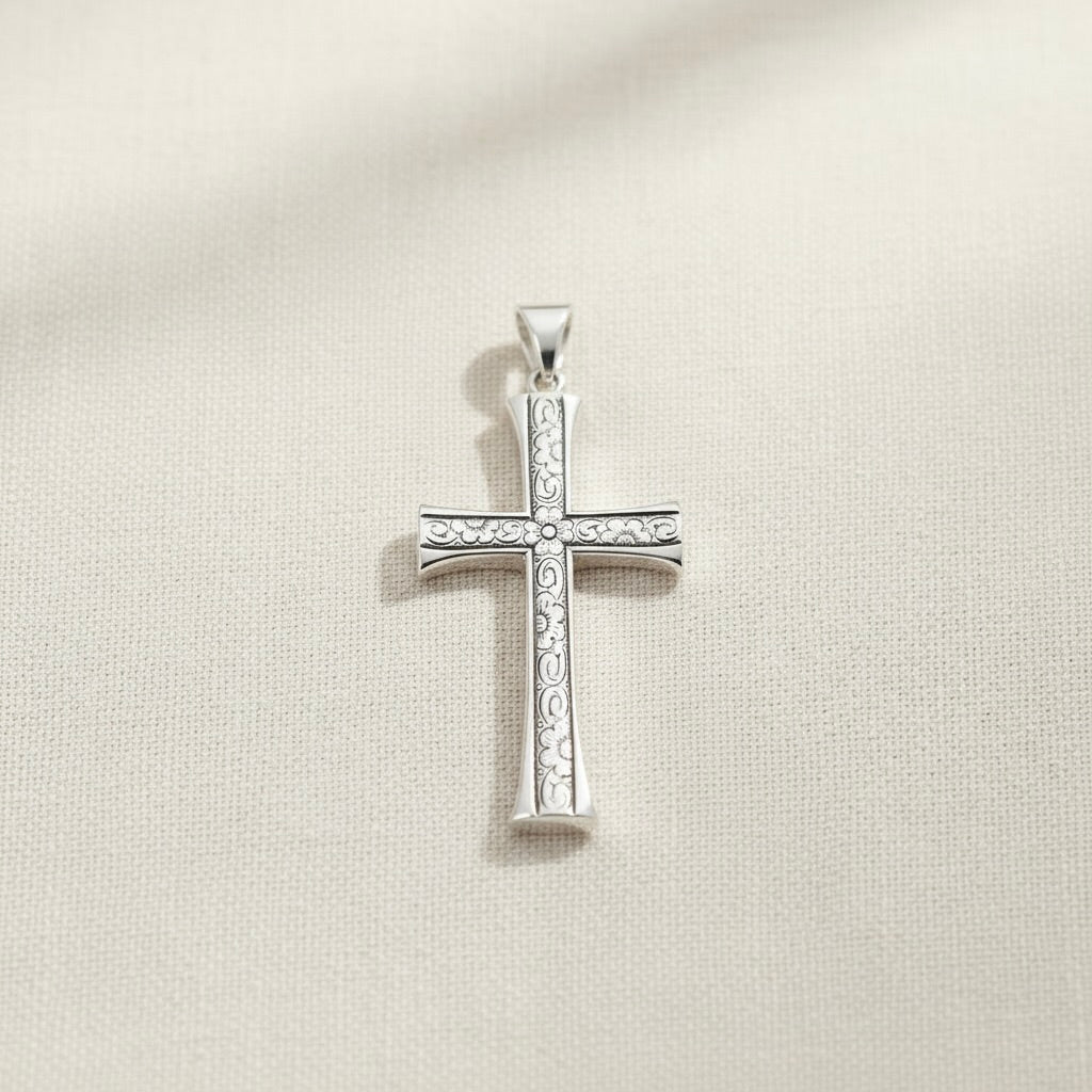 Sterling Silver 925 Pendant Cross "Floral Faith"