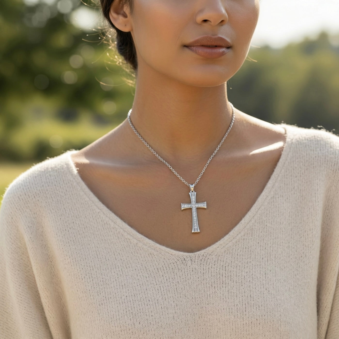 Sterling Silver 925 Pendant Cross "Floral Faith"