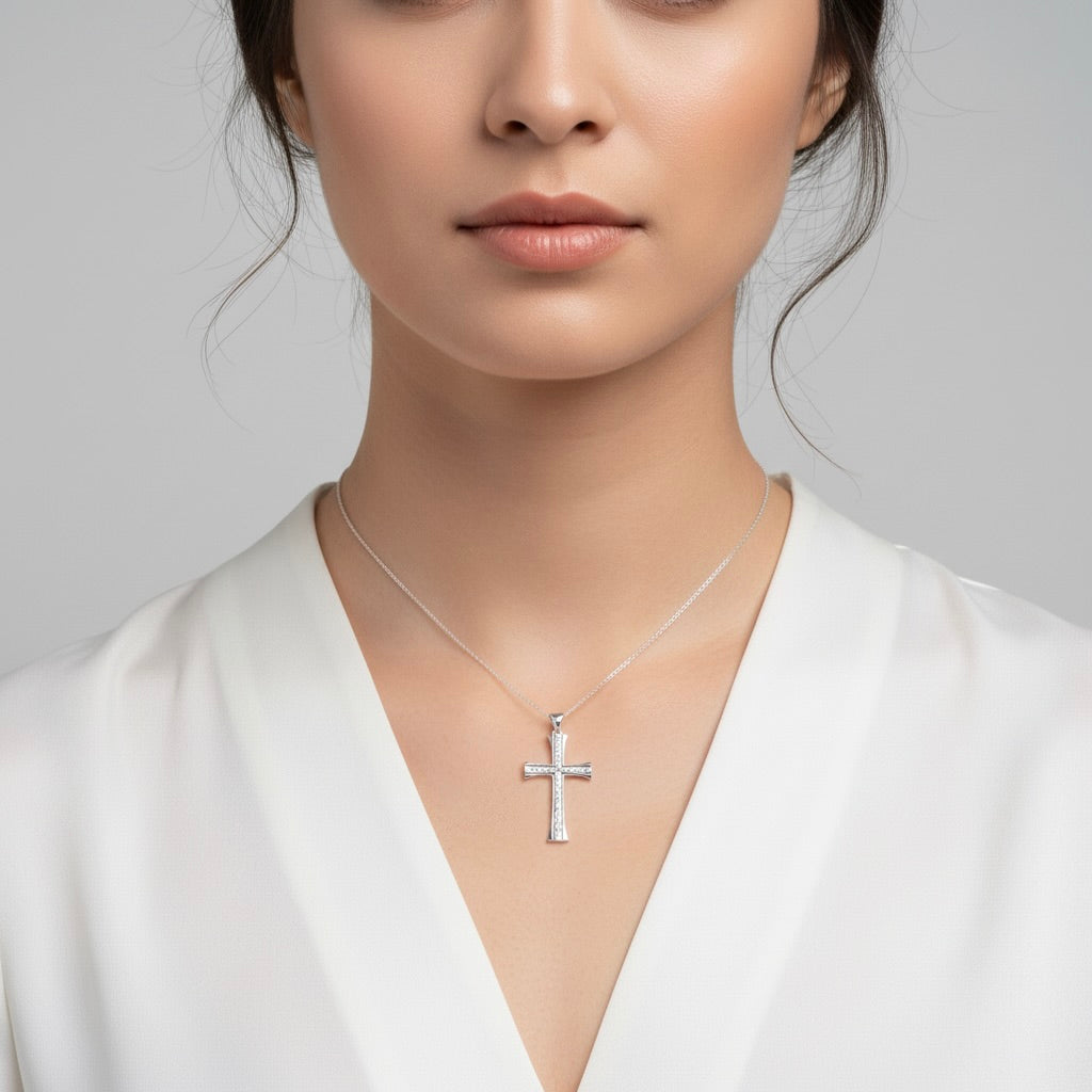 Sterling Silver 925 Pendant Cross "Floral Faith"