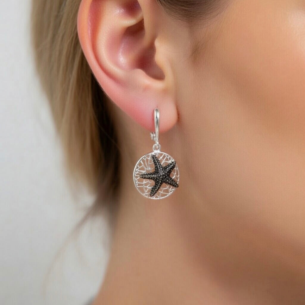 Sterling Silver 925 Starfish Oxidised Dangle Drop Earrings “Sea Breeze”
