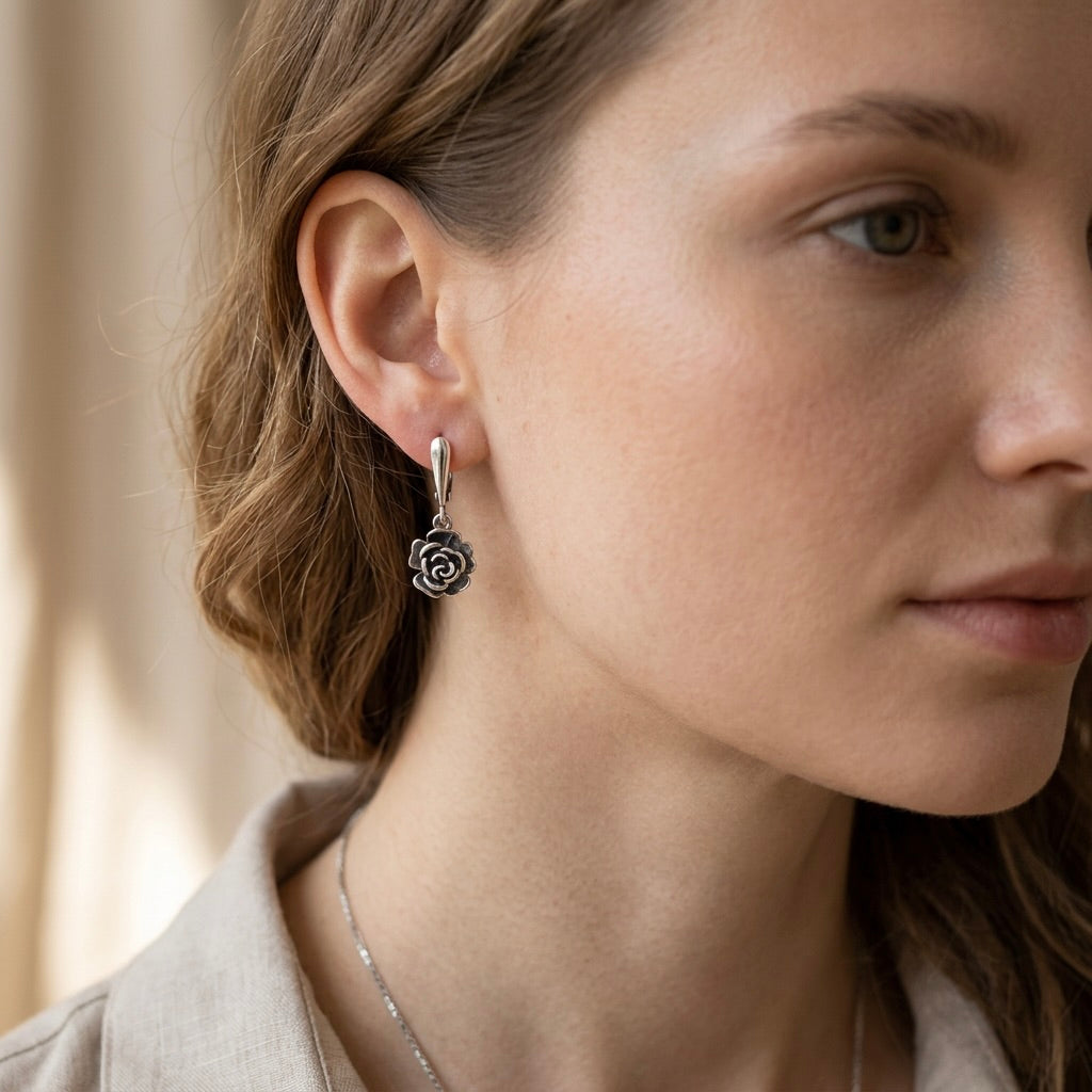 Sterling-Silber 925 Rosé Ohrhänger Oxidiert "Dulce Rosa"