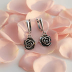 Sterling Silver 925 Rose Dangle Drop Oxidised Earrings "Dulce Rosa"