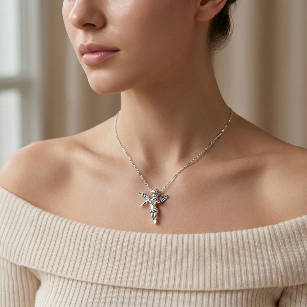 Sterling Silver 925 Guardian Angel Oxidised Pendant “Dancing Grace”