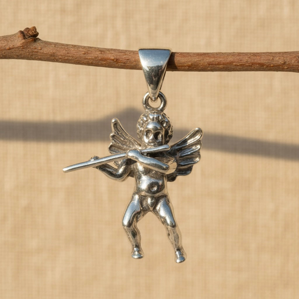 Sterling Silver 925 Flute Angel Pendant “Heavenly Melody”