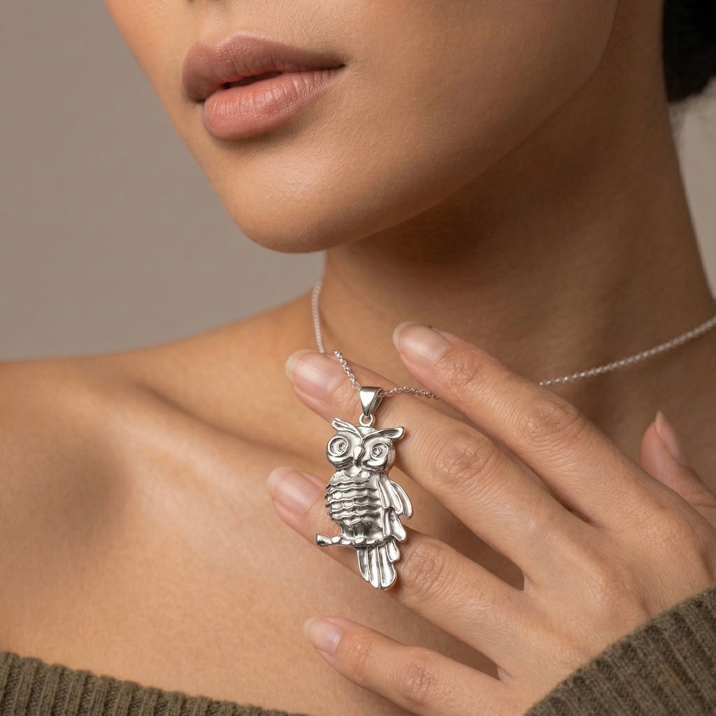 Sterling Silver 925 Owl Oxidised Pendant "Oracle"